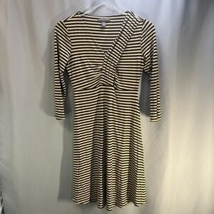 A Pea In The Pod A Line Dress Womens XS Maternity Beige Striped Stretch V Neck